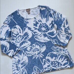 Chico’s Blue and White Floral Sweater.  Women’s Size 1 - small